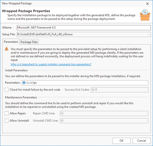 Configure the .NET Framework installation options