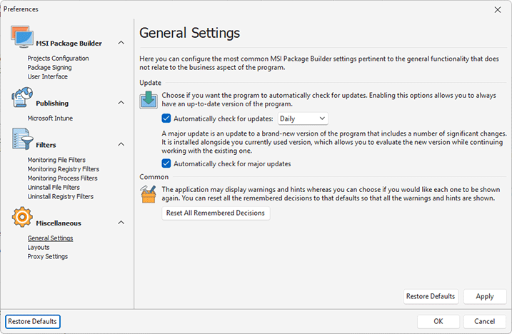 Configuring general settings