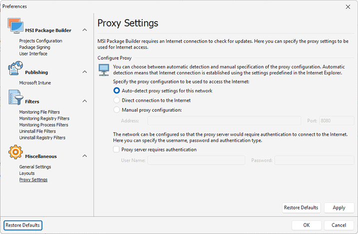 Proxy Settings