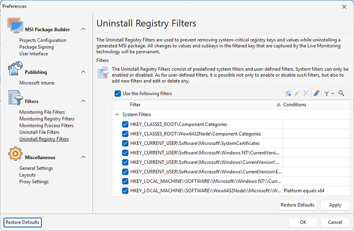 Configuring Uninstall Registry Filters Configuring Uninstall Registry Filters