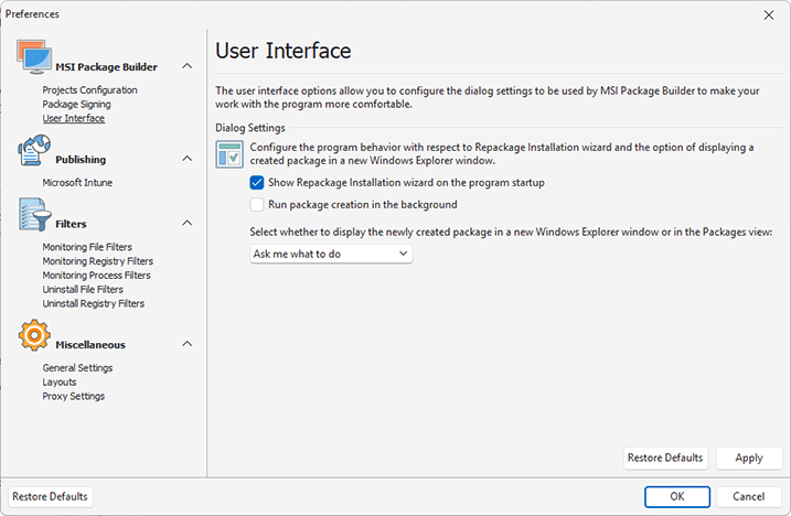 Configuring user interface