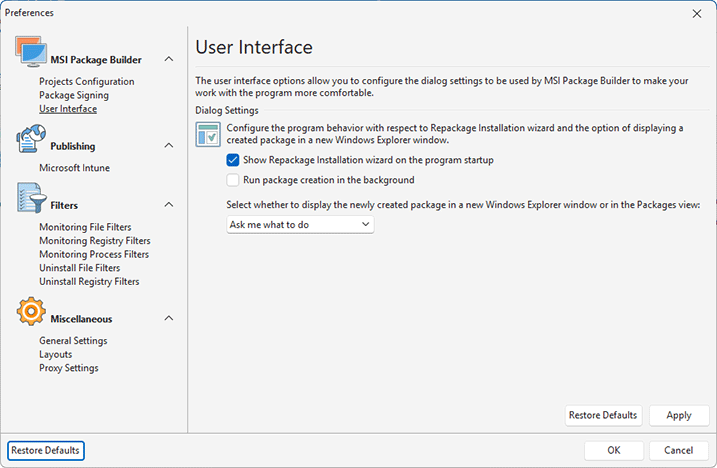Configuring user interface Configuring user interface