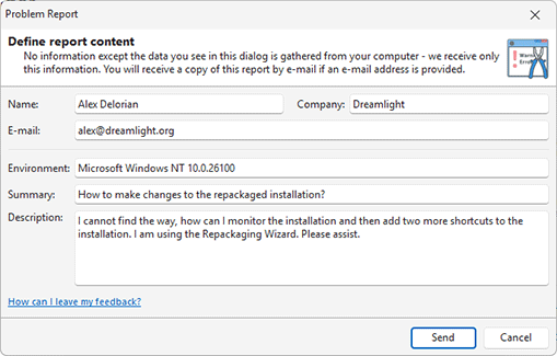 The problem report form The problem report form