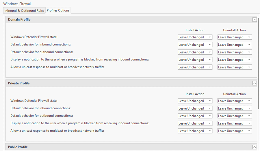 Configuring firewall profile options