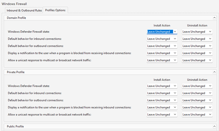 Configuring firewall profile options Configuring firewall profile options