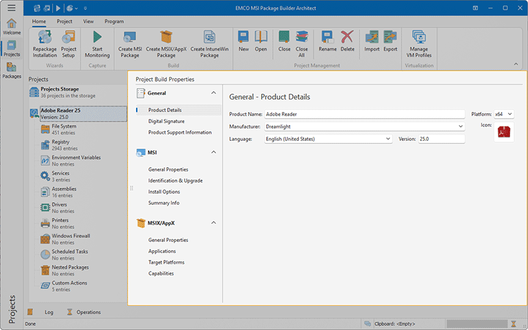 The Project Details view