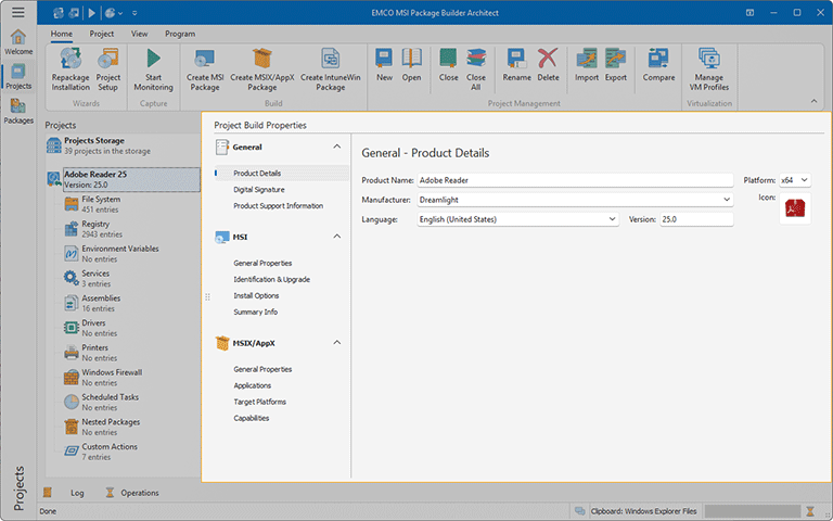 The Project Details view