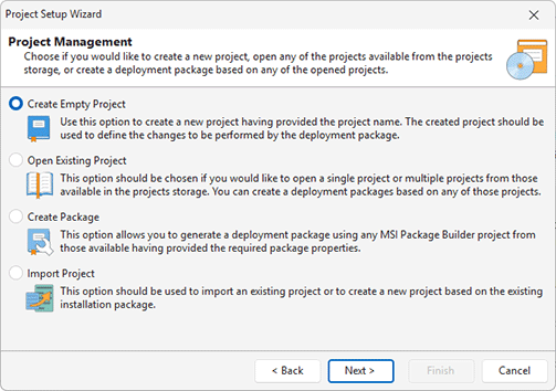 The Project Setup Wizard