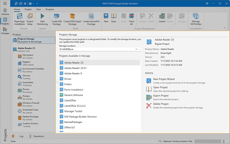 The Projects Storage view The Projects Storage view