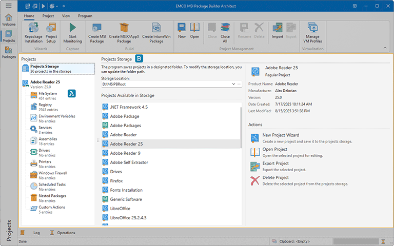 The Projects view The Projects view