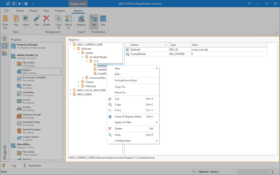 The Registry view