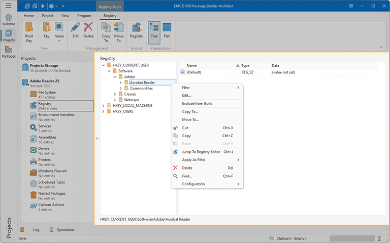 The Registry view The Registry view