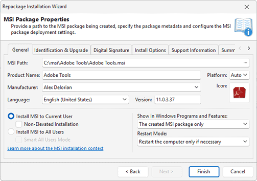 Configuring an MSI package