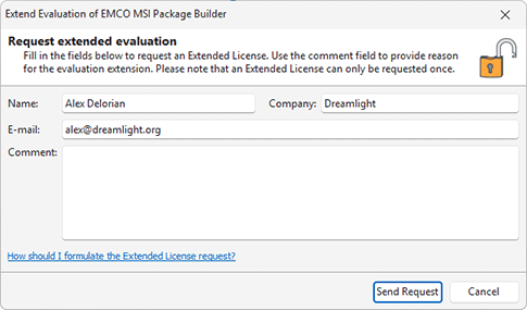 The Request Extended Evaluation form The Request Extended Evaluation form