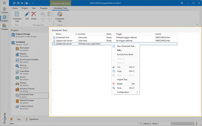 The Scheduled Tasks view The Scheduled Tasks view