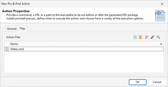 Configuring custom action files
