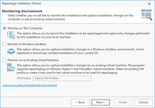 Select monitoring environment