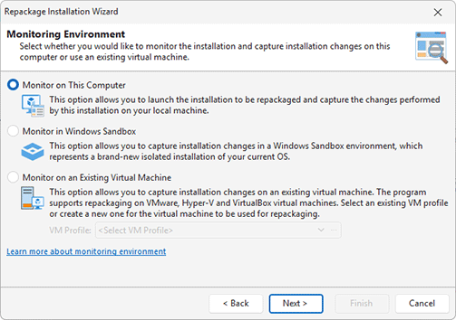 Select monitoring environment Select monitoring environment