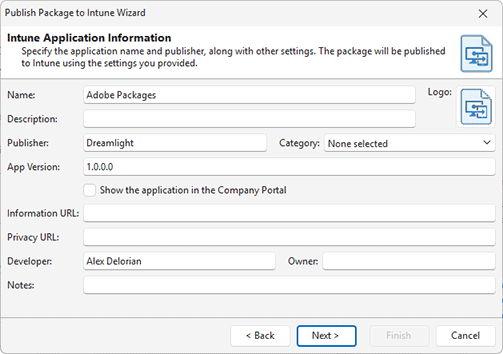 Specifying Intune application properties