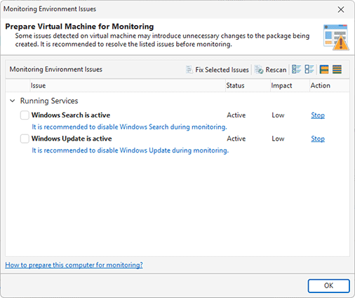 Information about the monitoring issues on the VM