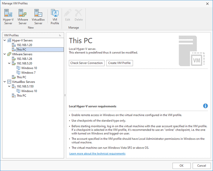 VM profiles manager