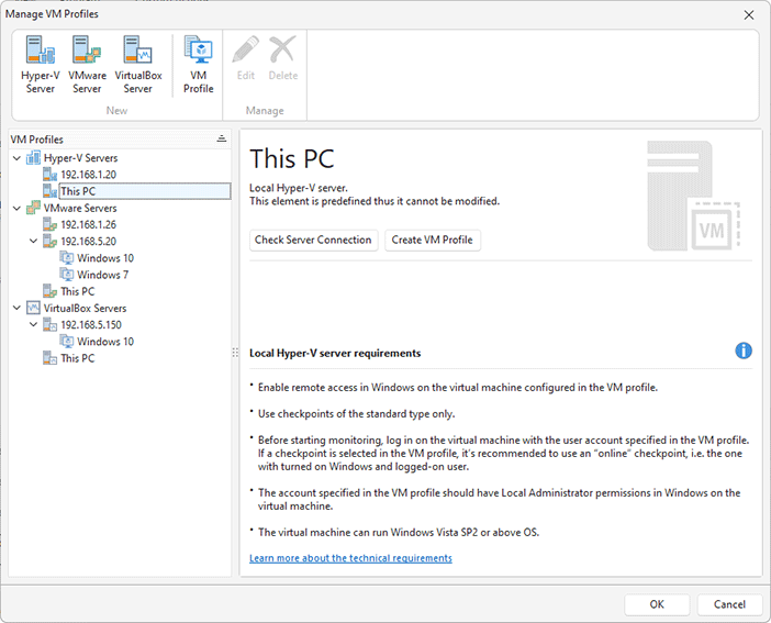VM profiles configuration