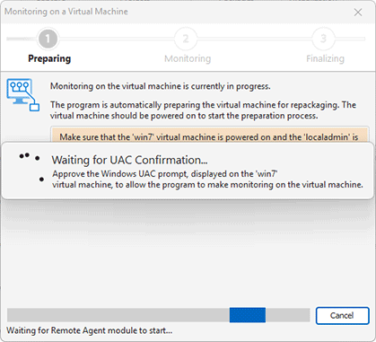 Information on the preparation steps displayed by the program