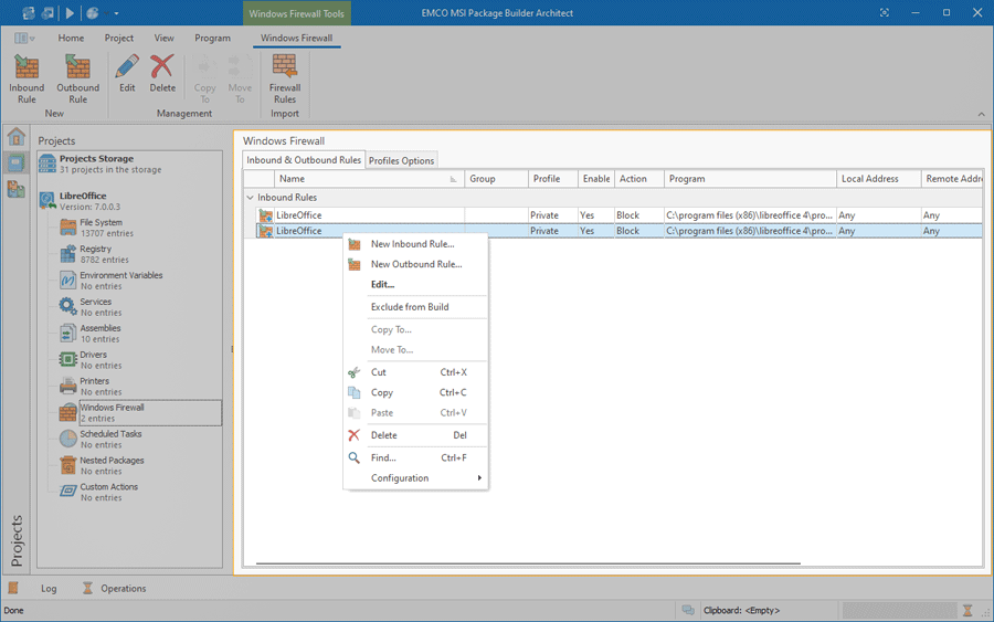 The Windows Firewall view