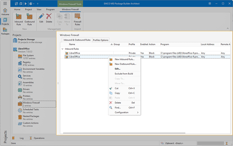 The Windows Firewall view