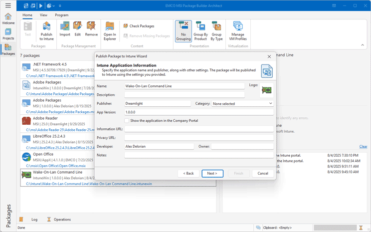 Packages Publishing to Intune