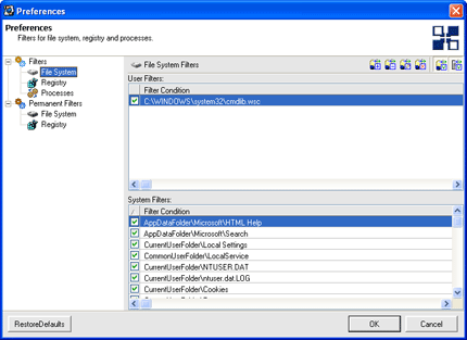 System and user filters split