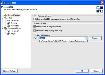 History of project root paths