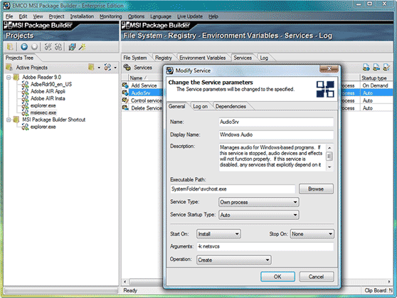 Visual interface for services management