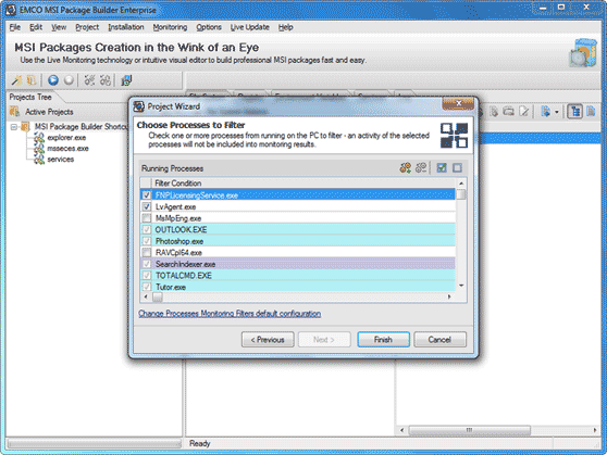 Improved processes filtering during Live Monitoring