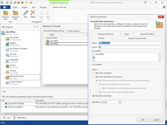 Repackaging of Windows Firewall rules and options