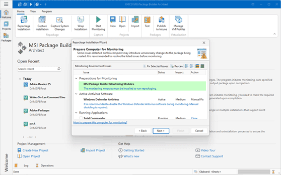 Monitoring environment check improvements