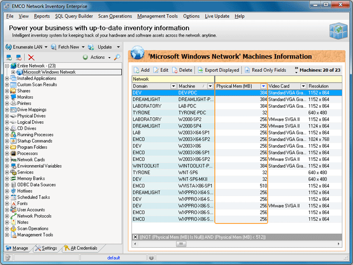 Scan results with applied filter