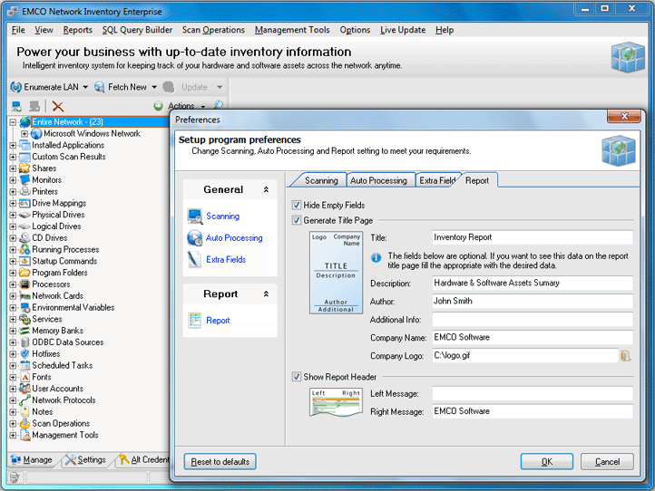 Report customization options Report customization options