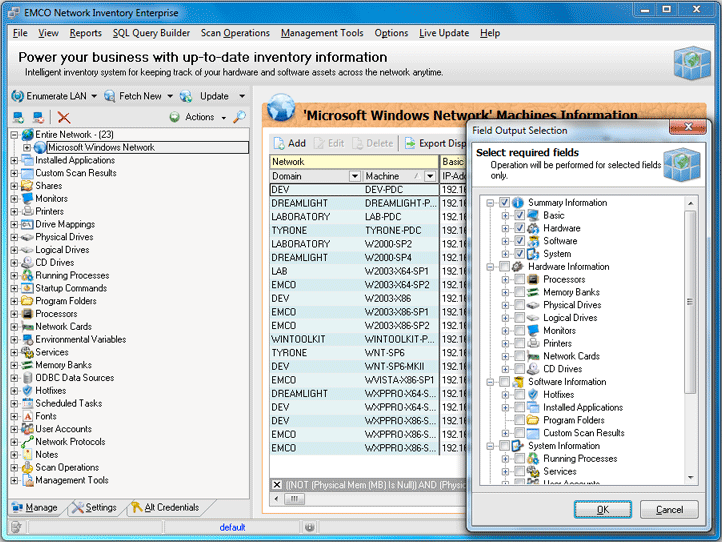 Field Output Selection dialog