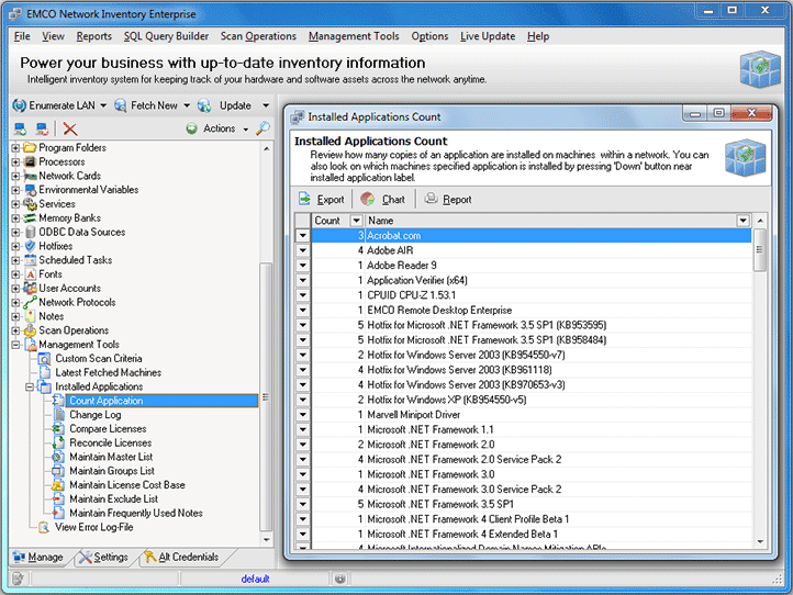 Installed Applications Count dialog Installed Applications Count dialog