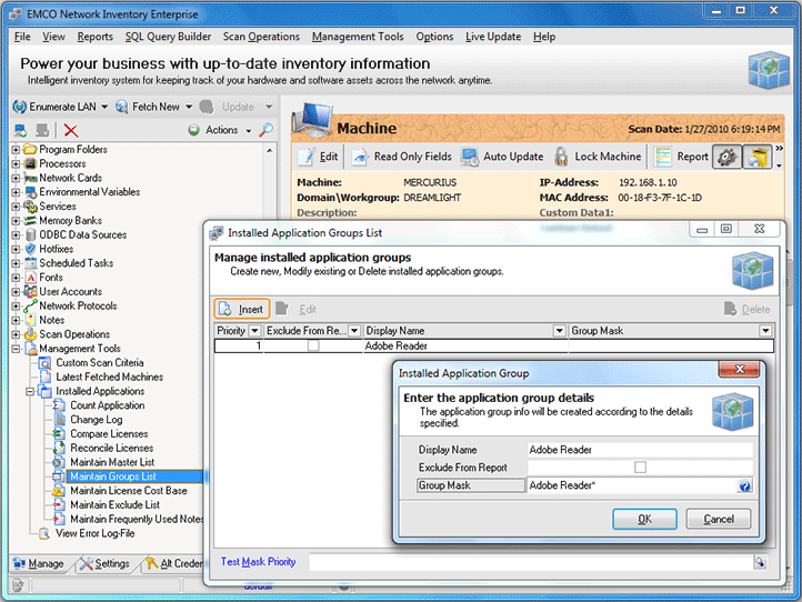 Installed Applications Groups List dialog Installed Applications Groups List dialog