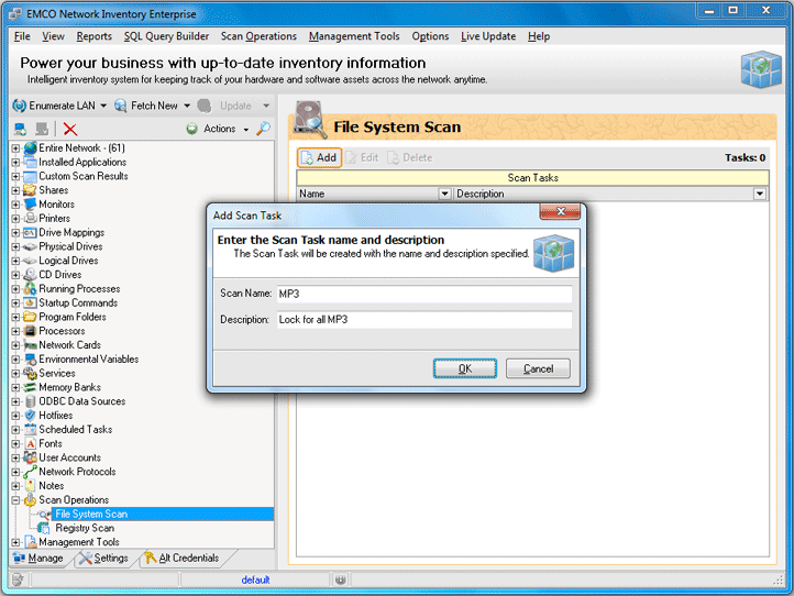 Add Scan Task dialog Add Scan Task dialog