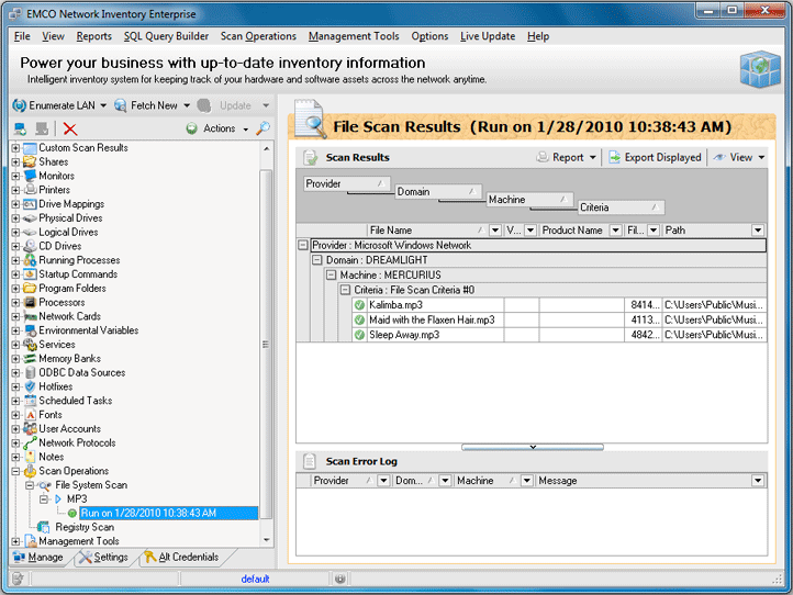 File System Scan results File System Scan results