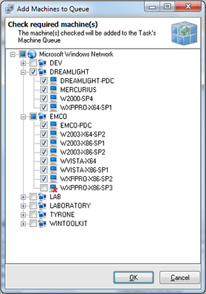 Selecting Machines to scan for file system items
