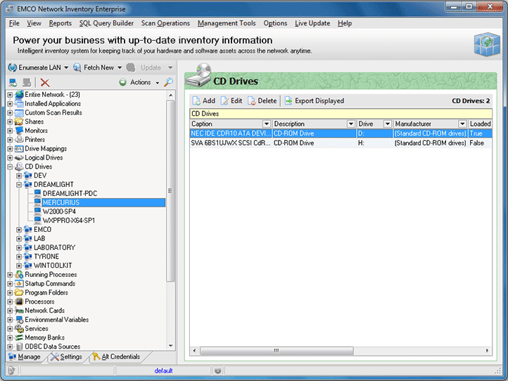 The list of CD drives for the Machine