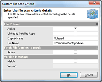 Adding the custom file scan criteria Adding the custom file scan criteria