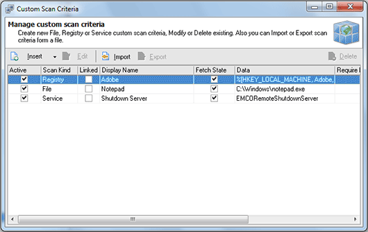 Custom Scan Criteria dialog