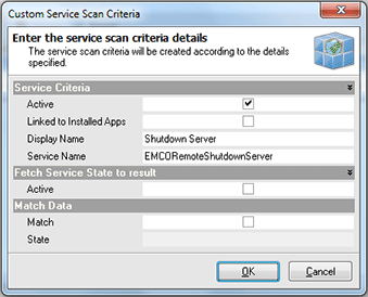 Adding the custom service scan criteria Adding the custom service scan criteria