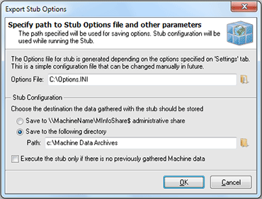 Exporting scan options to the stub settings file Exporting scan options to the stub settings file
