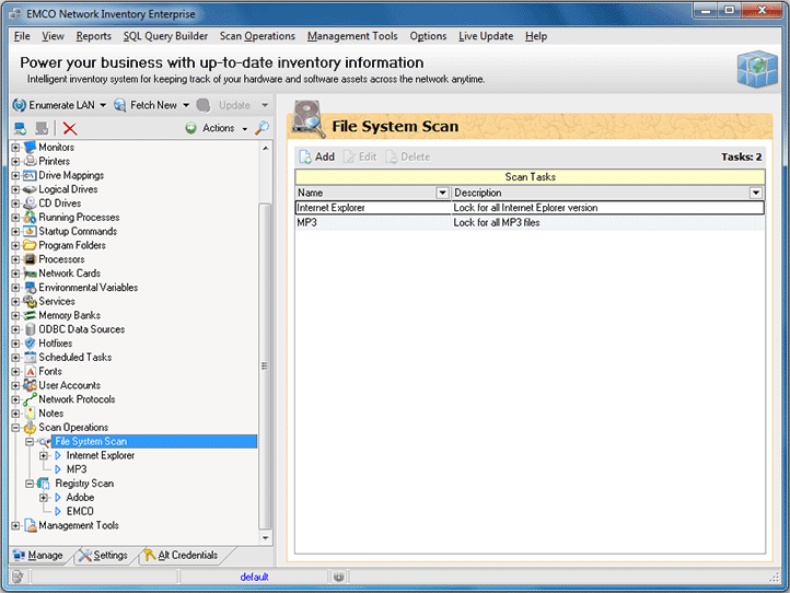 File system scan tasks list